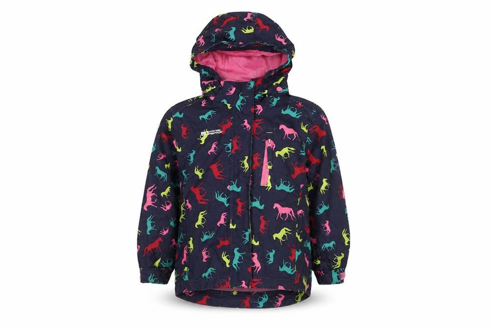 Front view of Mountain Warehouse girls’ multicoloured animal print rain coat