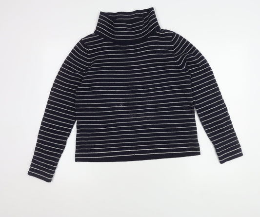 Hobbs Women's Blue Roll Neck Striped Jumper M