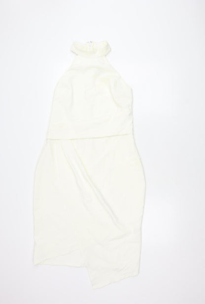 Lipsy Women Ivory Sheath Dress Size 14 Sleeveless Halter