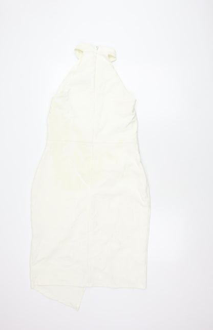 Lipsy Women Ivory Sheath Dress Size 14 Sleeveless Halter