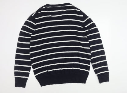 Howick Men's XL Blue Striped Cotton Cashmere Jumper