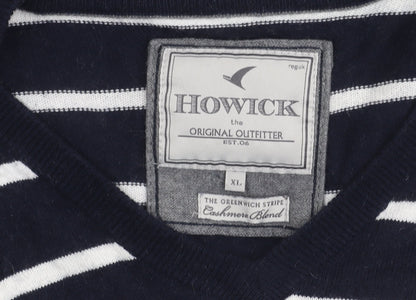 Howick Men's XL Blue Striped Cotton Cashmere Jumper