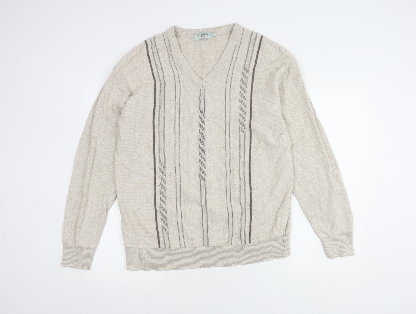 Greenwoods Men's Beige V-Neck Pullover Jumper L