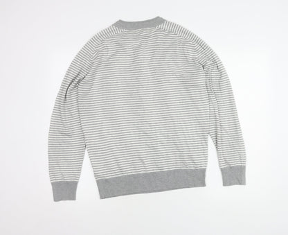 Henleys Men's Grey Striped V-Neck Pullover M