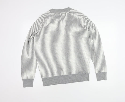 Henleys Men's Grey Striped V-Neck Pullover M