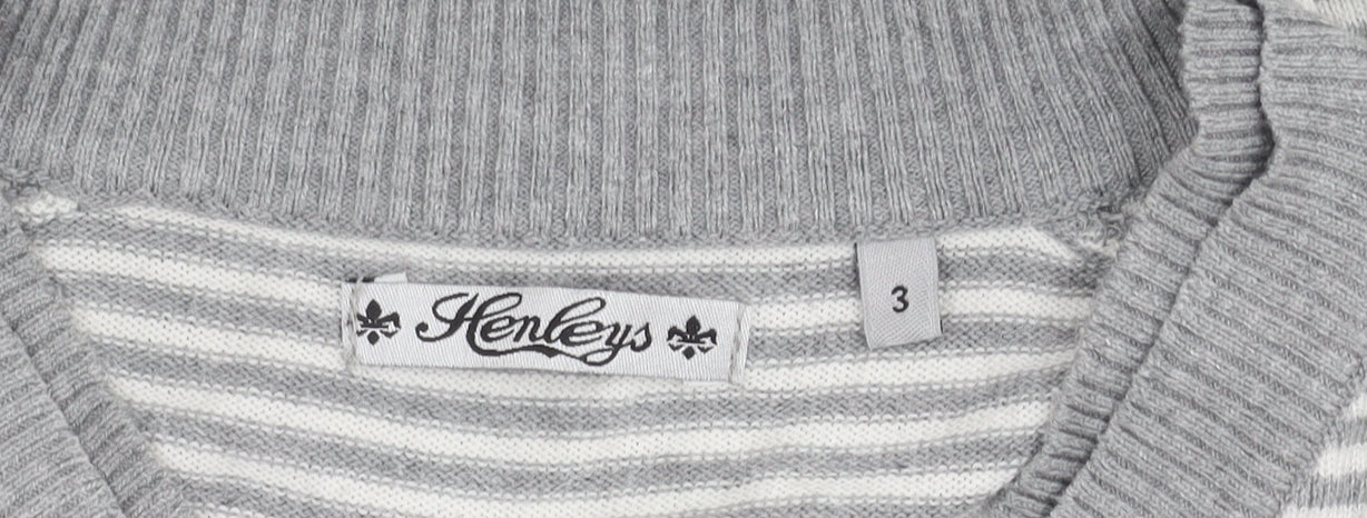 Henleys Men's Grey Striped V-Neck Pullover M