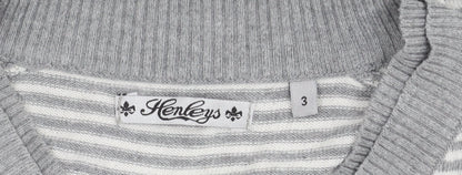 Henleys Men's Grey Striped V-Neck Pullover M