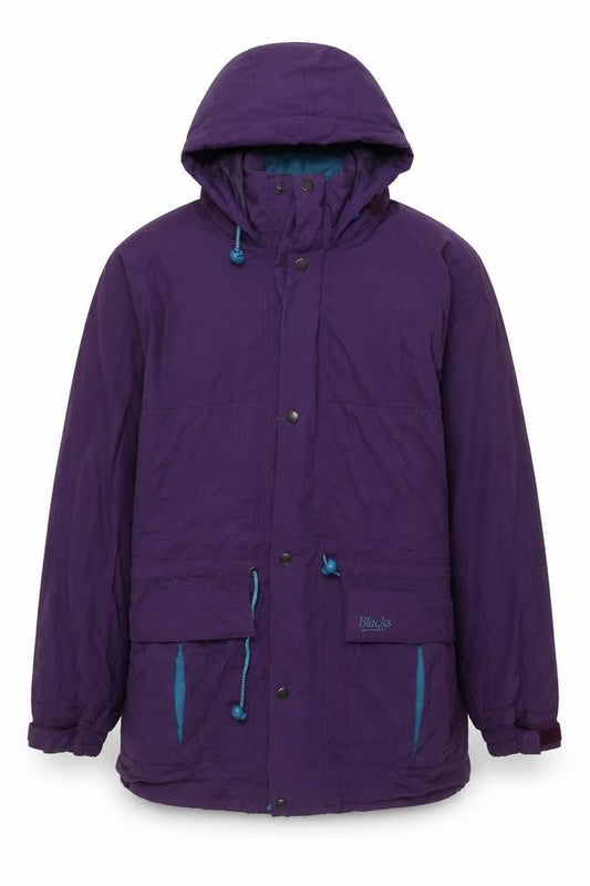 Front view of Blacks women’s purple hooded parka jacket, outdoor, autumn/winter