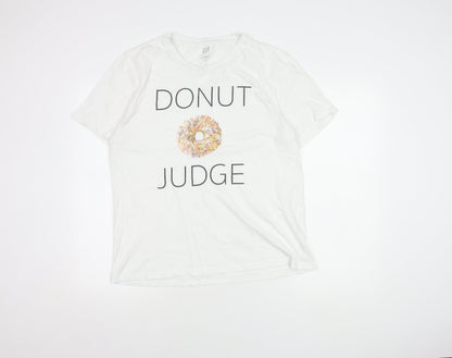 GAP Women's White L T-Shirt - Casual Crew Neck