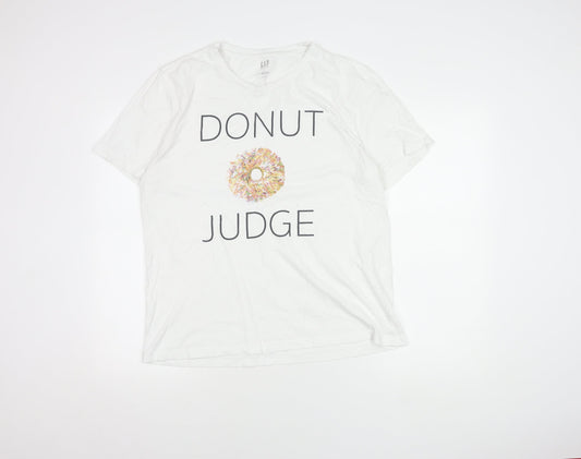 GAP Women's White L T-Shirt - Casual Crew Neck