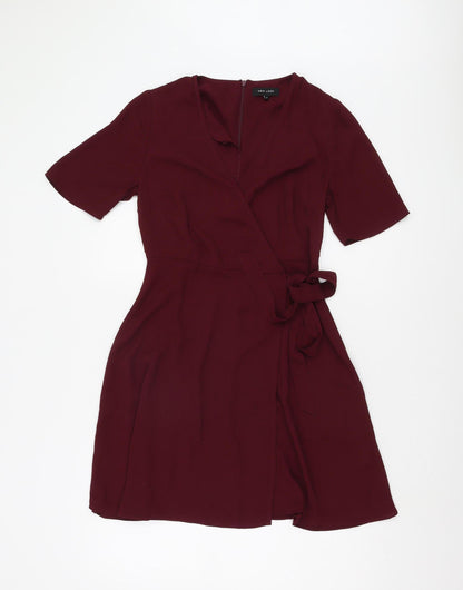 New Look Women's Red Wrap Dress Short Sleeve Size 8