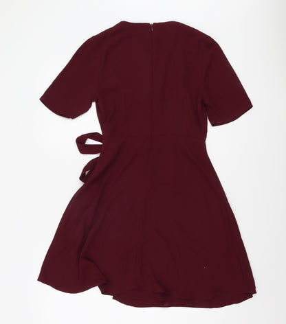 New Look Women's Red Wrap Dress Short Sleeve Size 8