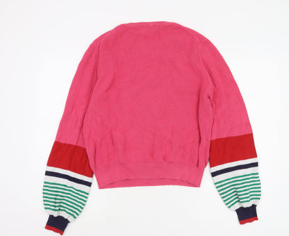 Laura Jackson Women's Pink Striped Pullover Jumper Size S