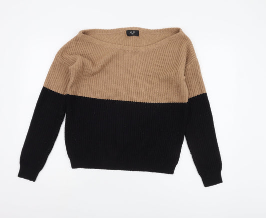 AX Paris Women's Beige/Black Pullover Jumper S Boat Neck