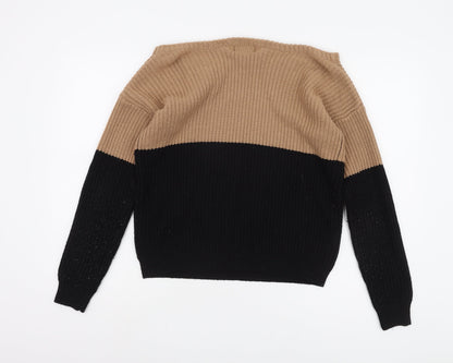 AX Paris Women's Beige/Black Pullover Jumper S Boat Neck