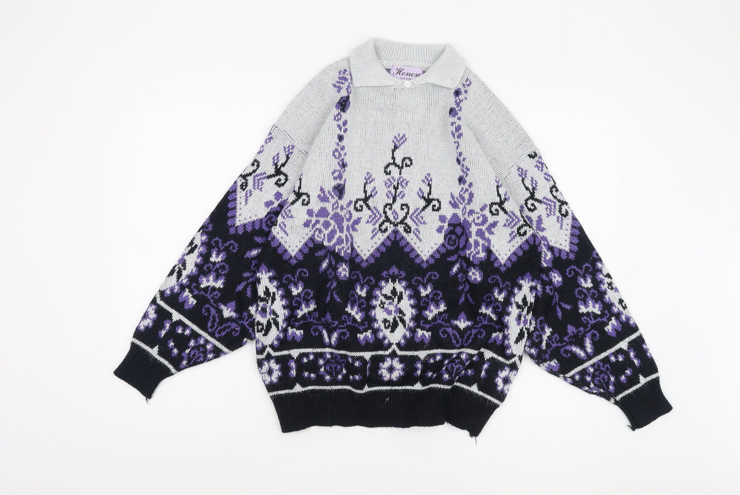 Honey Women's Multicoloured Collared Pullover Jumper