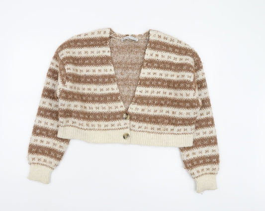 Womens UK Size M Bershka Brown Cardigan Jumper