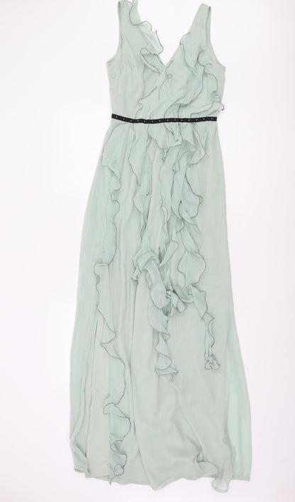 Topshop Women’s Green V-Neck Ruffle Maxi Dress