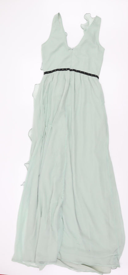 Topshop Women’s Green V-Neck Ruffle Maxi Dress