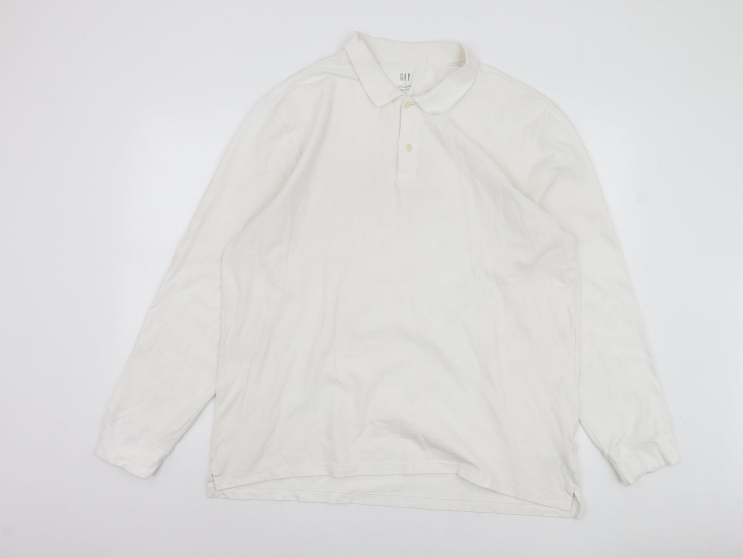 GAP Men's White Long Sleeve Polo - Size XL, Stretch Fit