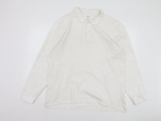 GAP Men's White Long Sleeve Polo - Size XL, Stretch Fit