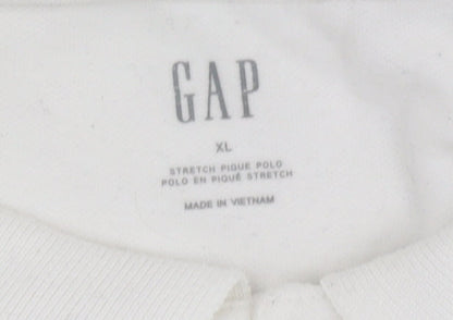 GAP Men's White Long Sleeve Polo - Size XL, Stretch Fit
