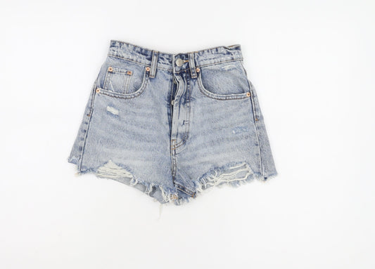 Zara Women's Blue Distressed Denim Cut-Off Shorts
