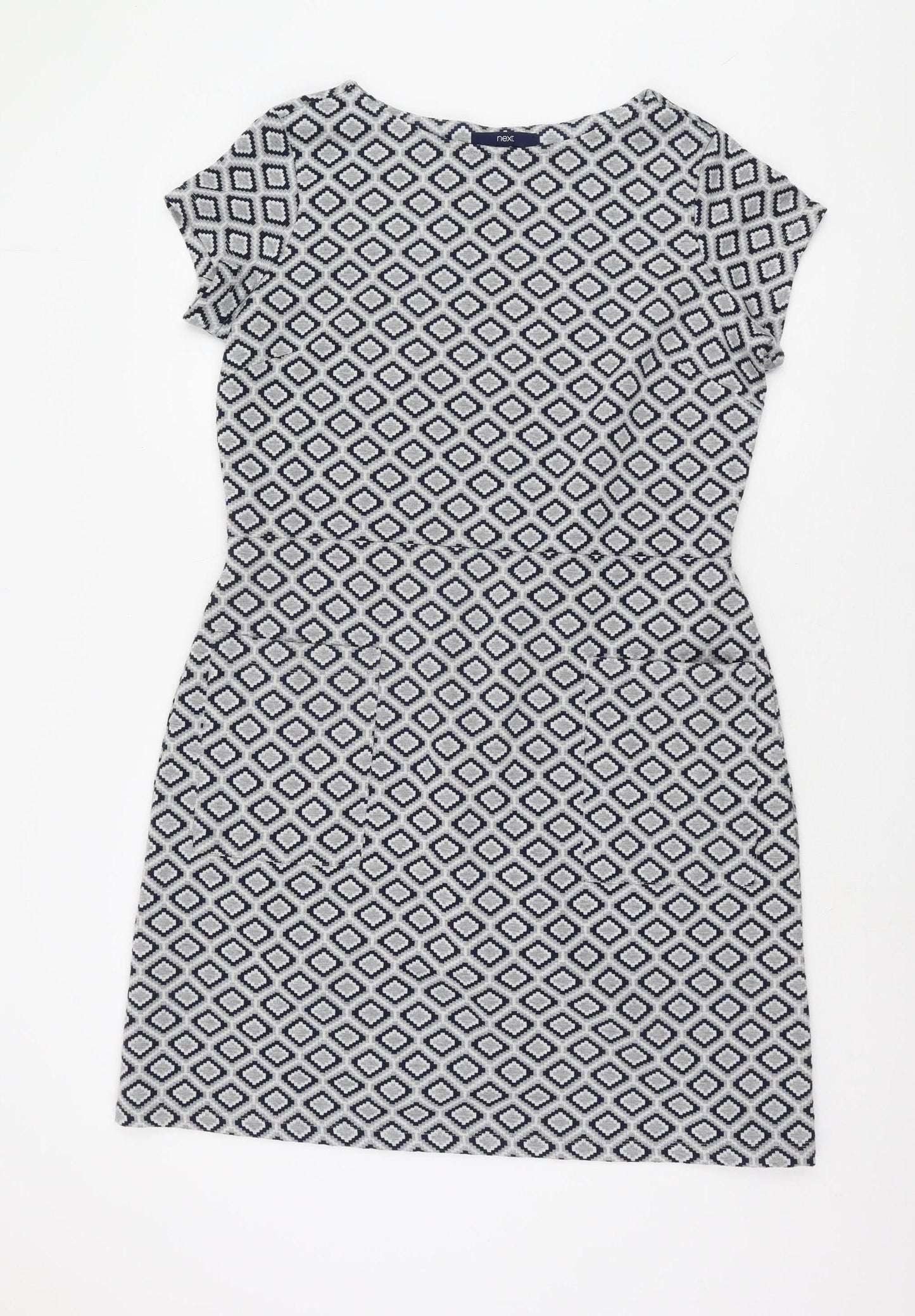 Next Women's Grey Geometric Shift Dress Size 16 Casual