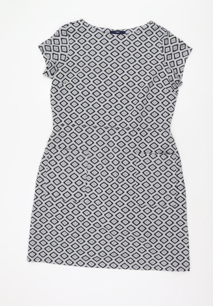 Next Women's Grey Geometric Shift Dress Size 16 Casual