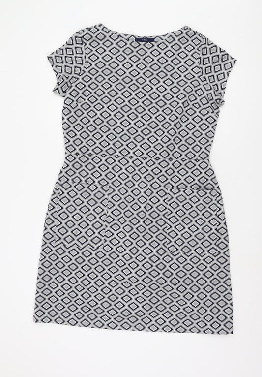 Next Women's Grey Geometric Shift Dress Size 16 Casual