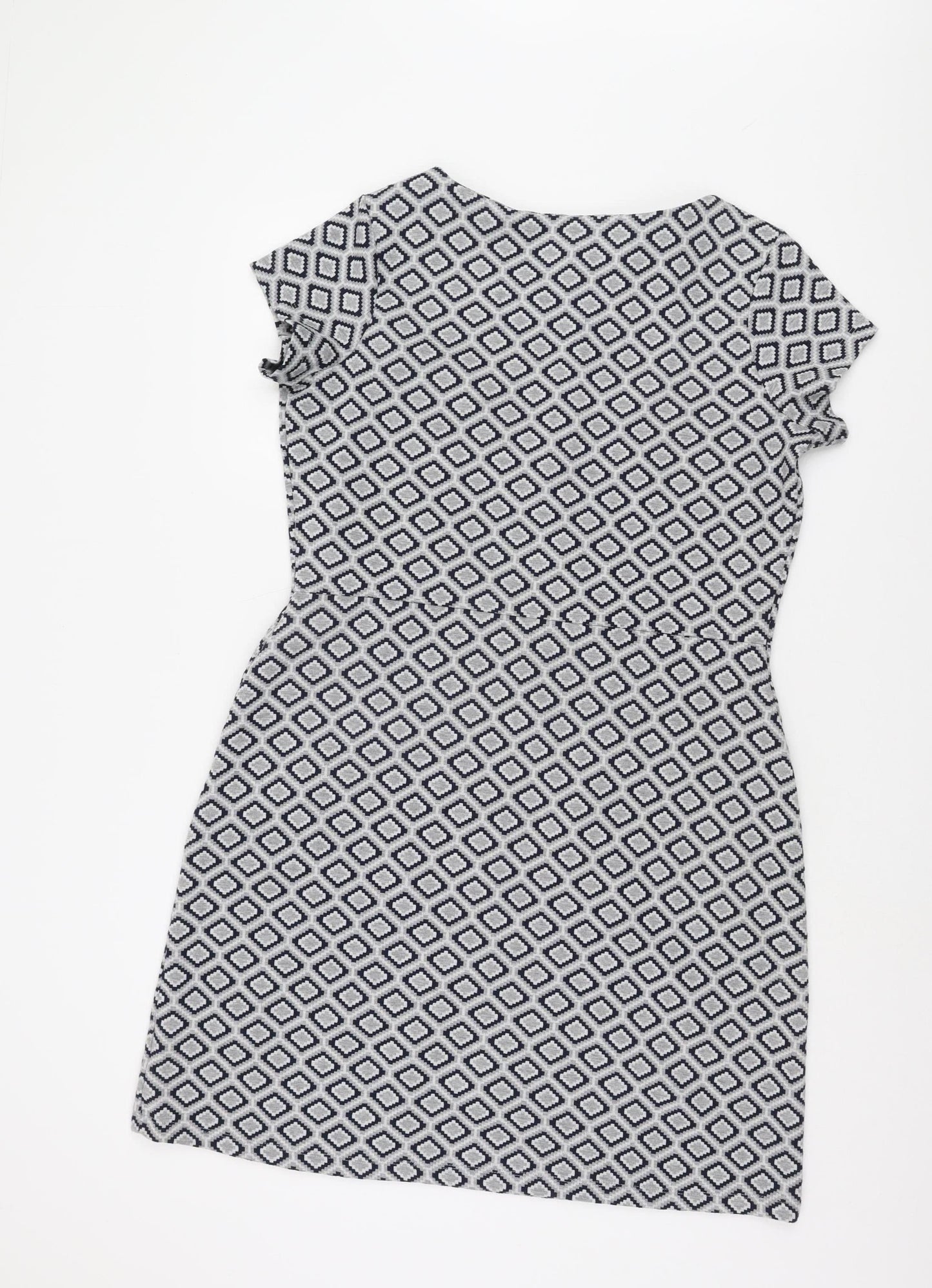 Next Women's Grey Geometric Shift Dress Size 16 Casual