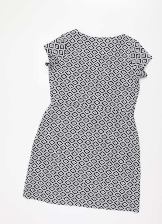 Next Women's Grey Geometric Shift Dress Size 16 Casual