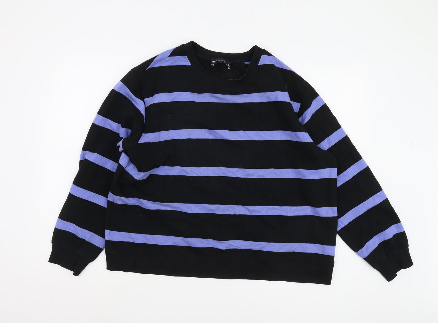 Marks and Spencer Women’s Black Striped Pullover - L