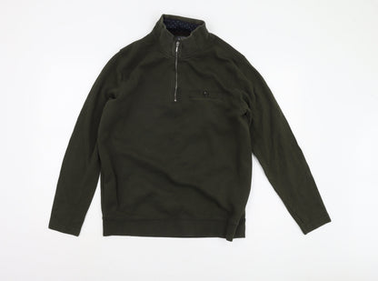 Dressmann Men's Green 1/4 Zip Sweatshirt - Medium