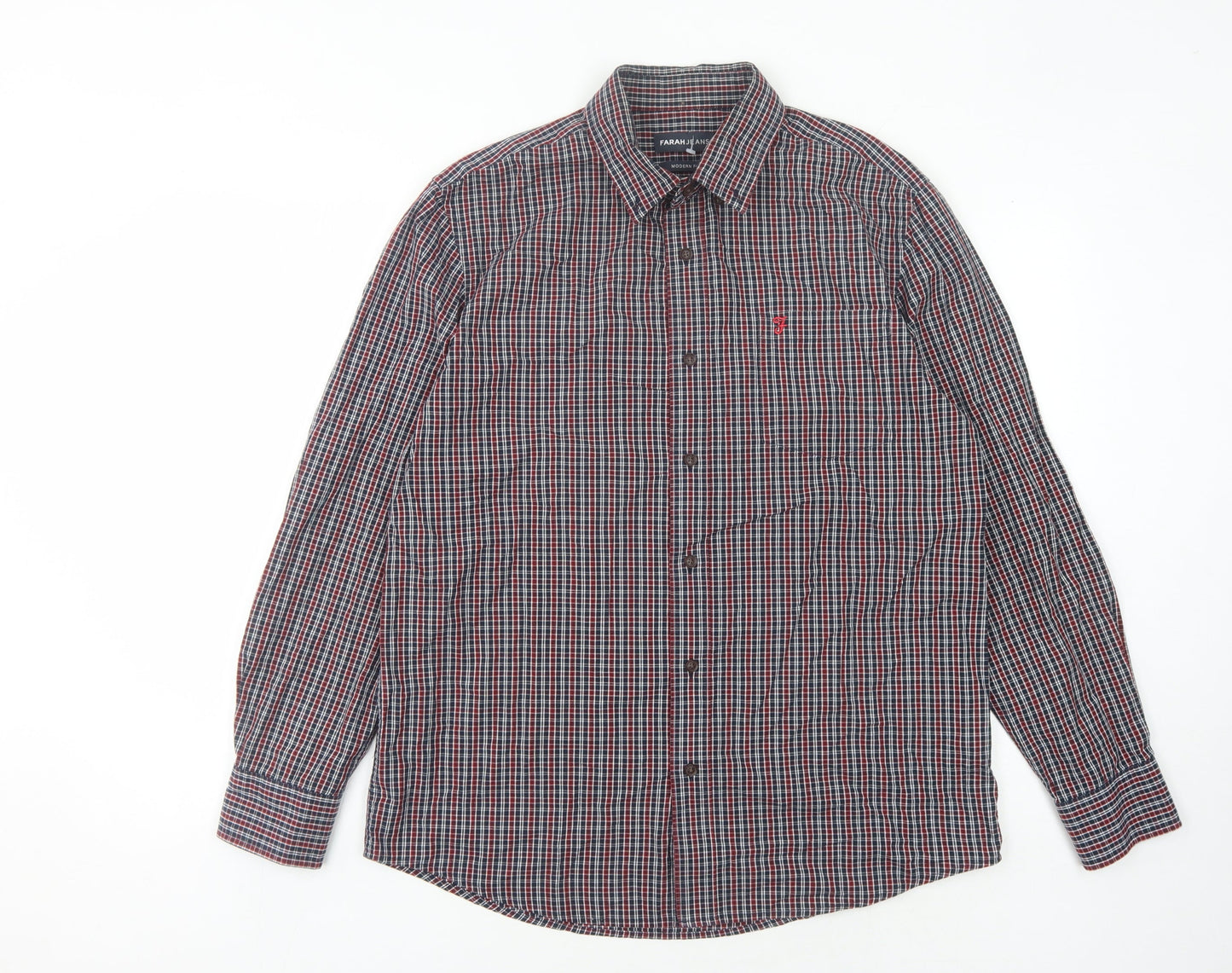 Farah Jeans Men's Plaid Long Sleeve Shirt - Large