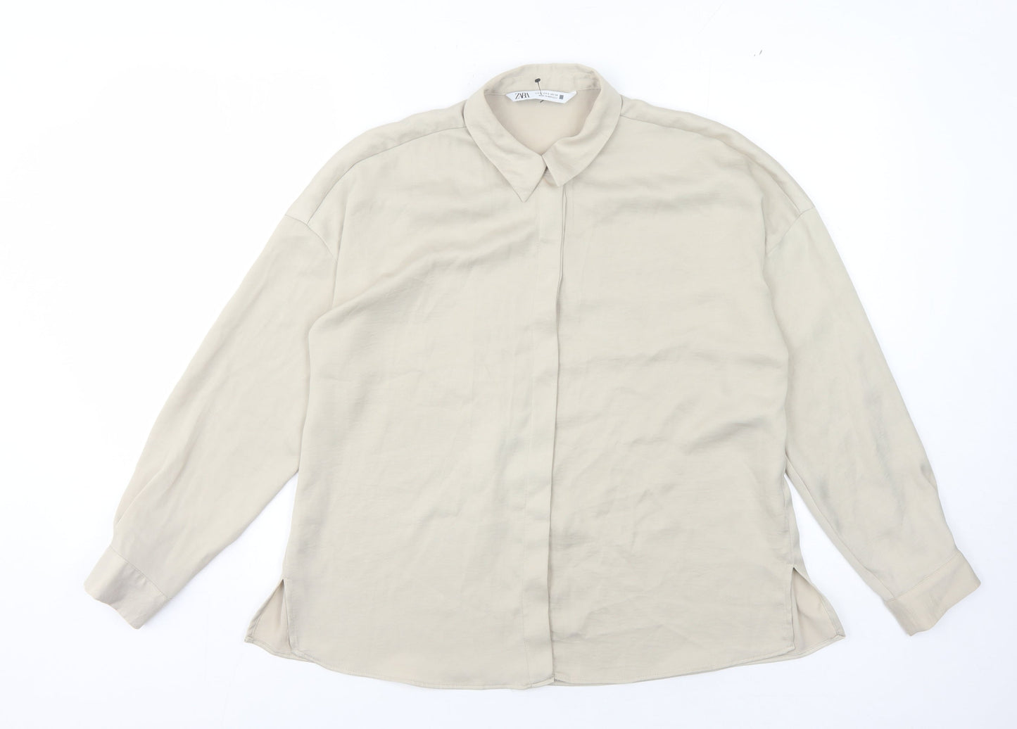 Womens UK Size S Zara Beige Basic Button-Up