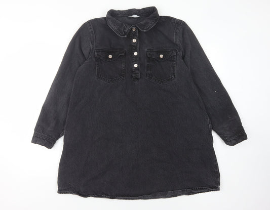 Next Women's Black Cotton Shirt Dress M