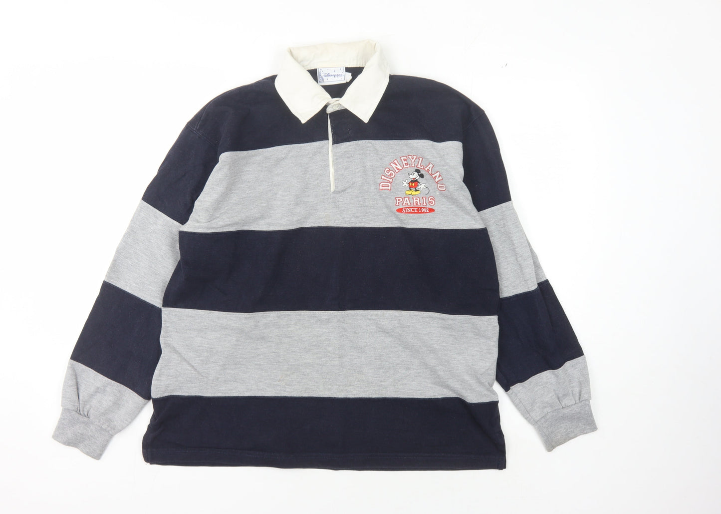 Disneyland Paris Men's Grey Striped Polo S/M