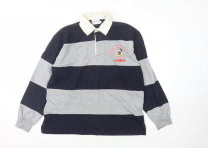 Disneyland Paris Men's Grey Striped Polo S/M