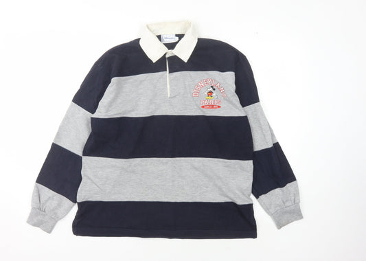 Disneyland Paris Men's Grey Striped Polo S/M