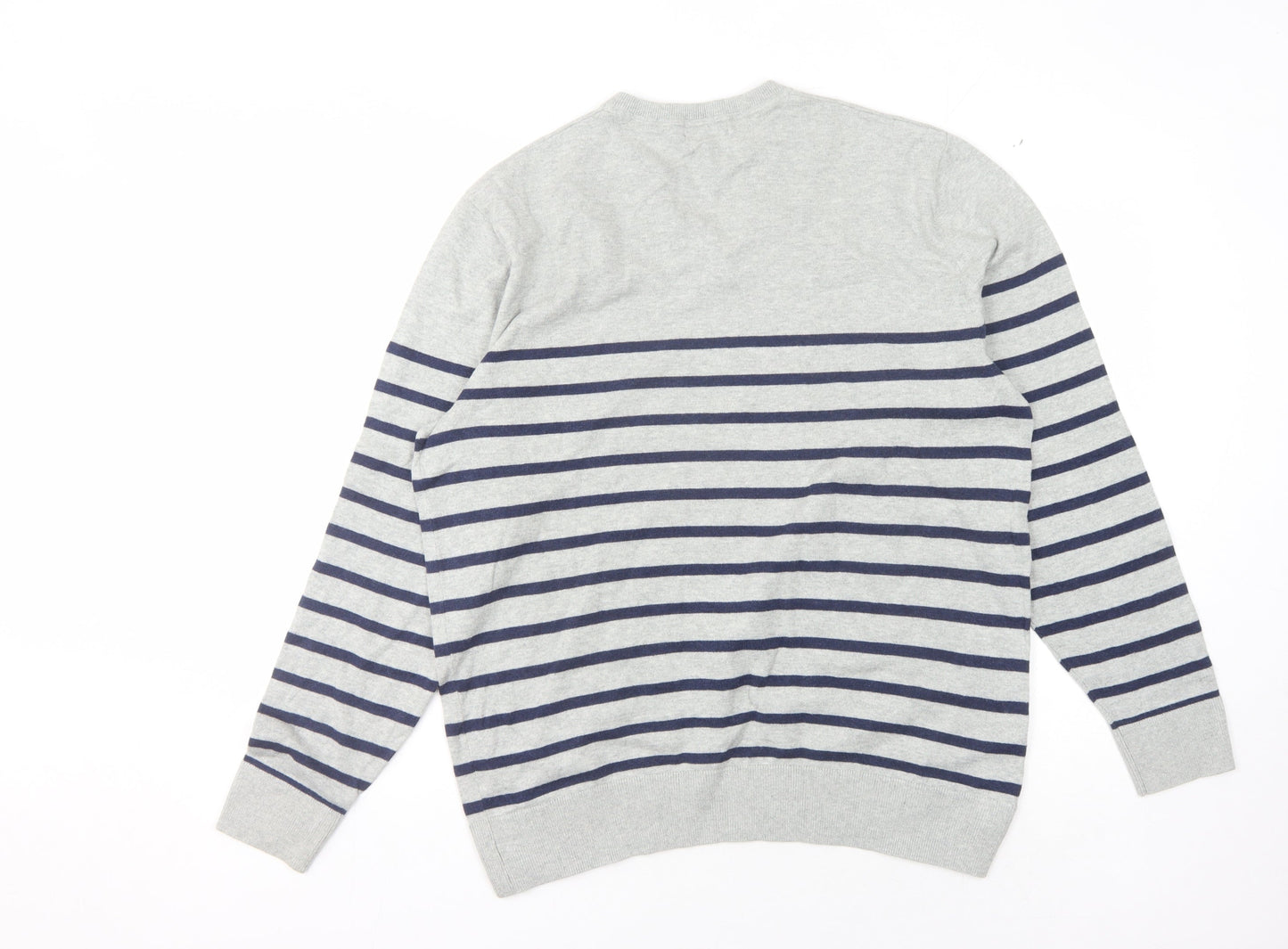 Gap Men's Grey Striped V-Neck Pullover Jumper - L