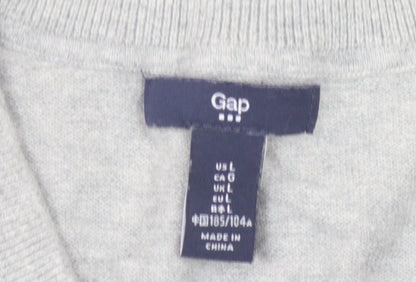 Gap Men's Grey Striped V-Neck Pullover Jumper - L