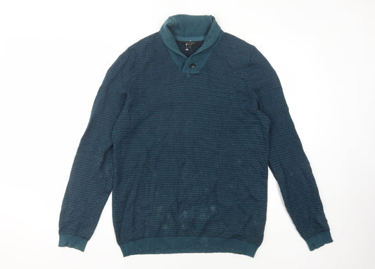 Ted Baker Men’s Blue Wool Cotton Pullover, L, V-Neck