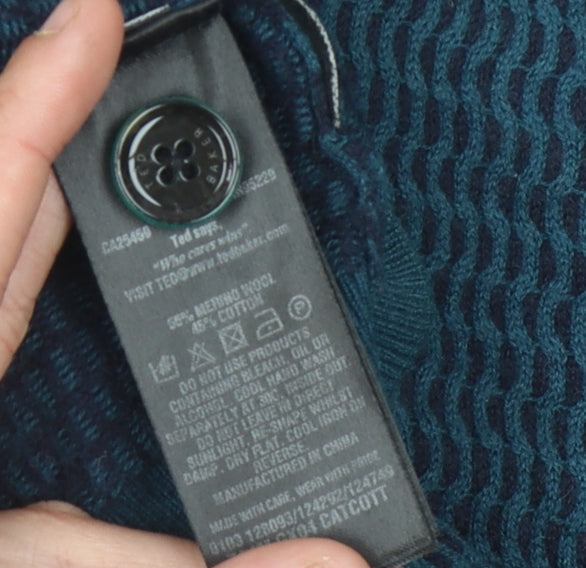 Ted Baker Men’s Blue Wool Cotton Pullover, L, V-Neck