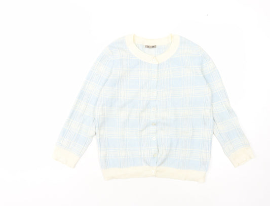 Jigsaw Women's Blue Check Cardigan, Size M, Linen Knit