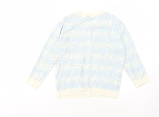 Jigsaw Women's Blue Check Cardigan, Size M, Linen Knit