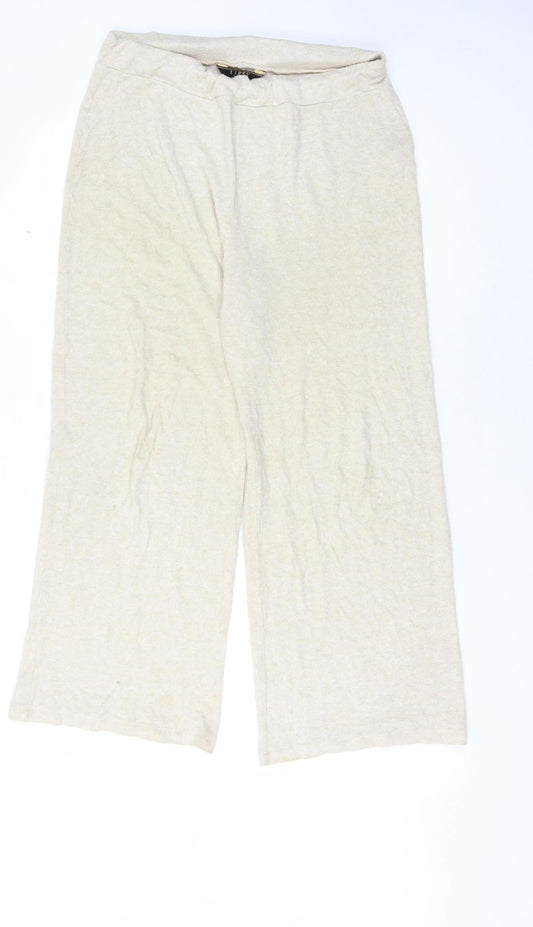 Lipsy Women's Beige Wide-Leg Trousers Size 14