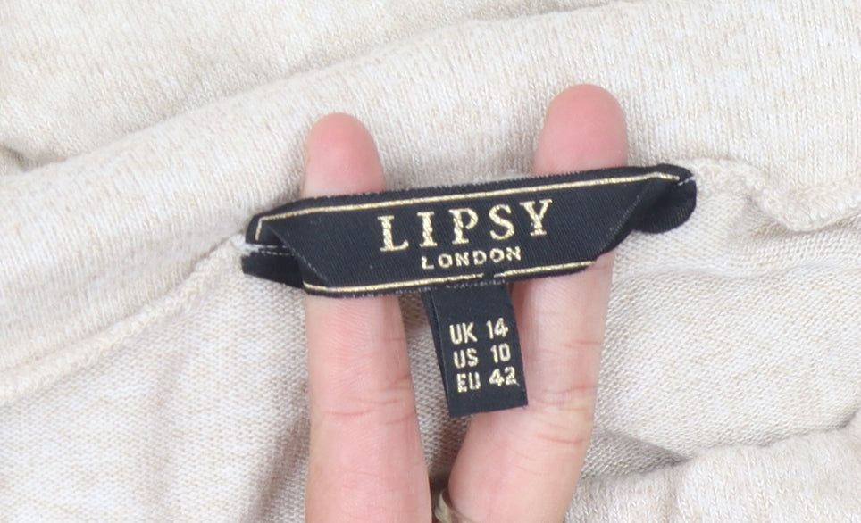 Lipsy Women's Beige Wide-Leg Trousers Size 14