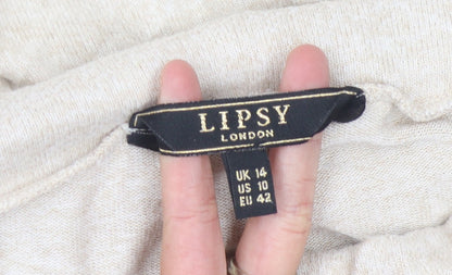 Lipsy Women's Beige Wide-Leg Trousers Size 14