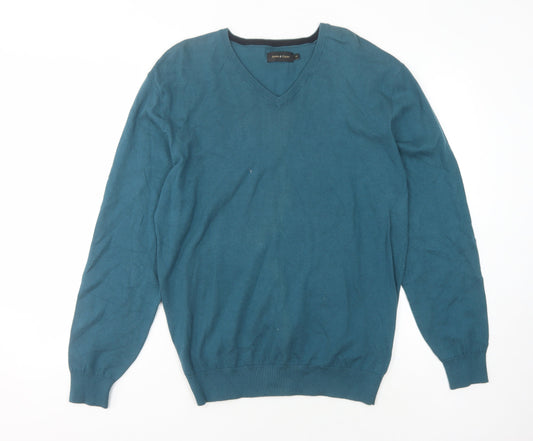 Aspen & Court Men's Blue V-Neck Pullover Jumper M